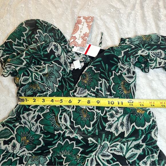 Band Of The Free XS Black Emerald Maisie Emerald Floral Mini Dress Boho Gypsy - Picture 10 of 13